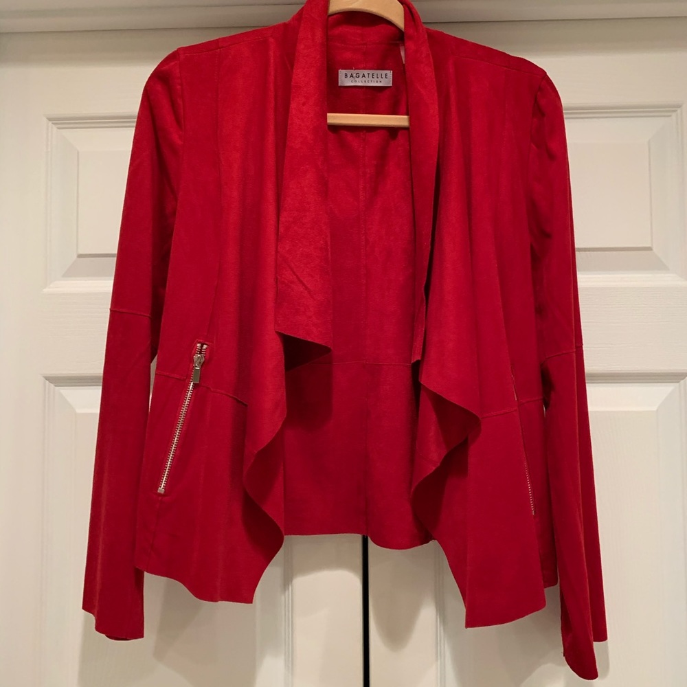 Bagatelle Red Draped Faux-Suede Draped Cardigan